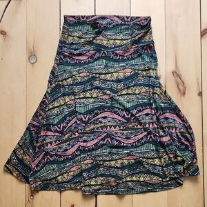 LuLaRoe Geometric A-Line Skirt in Pink, Green, and Yellow